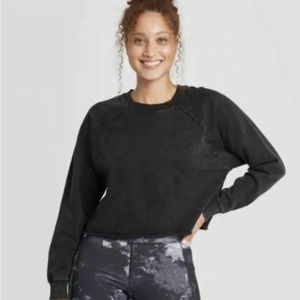 Women's French Terry Acid Wash Pullover Sweatshirt - JoyLab Black